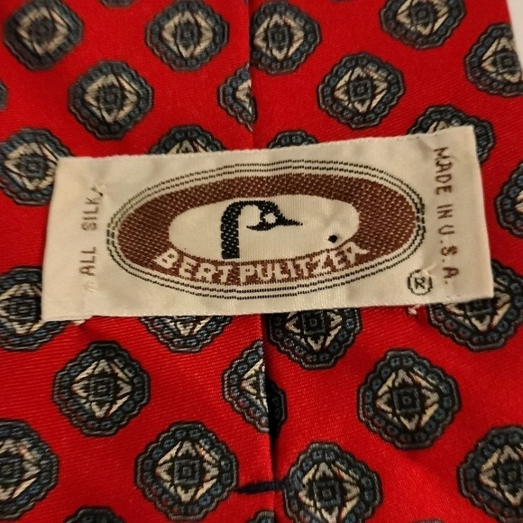 Bert Pulitzer Red Blue Geometric shapes Men's Neck Tie - Picture 2 of 7